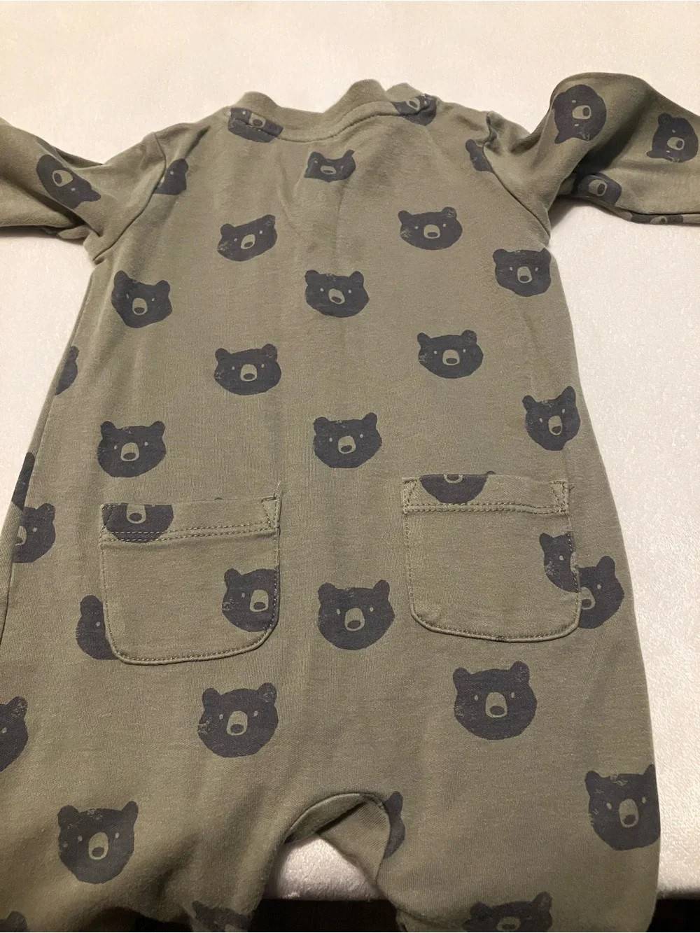 Olive Green Bear Print Romper